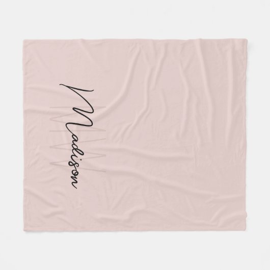 Modern Monogram Naam Script Blush Pink Fleece Deken (Voorkant (Horizontaal))