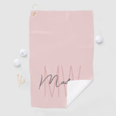 Modern Monogram Naam Script Blush Pink Golfhanddoek (Insitu)