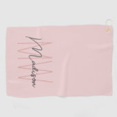 Modern Monogram Naam Script Blush Pink Golfhanddoek (Horizontaal)