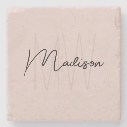 Modern Monogram Naam Script Blush Pink Stenen Onderzetter (Voorkant)