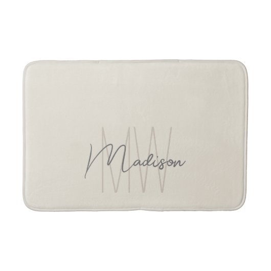 Modern Monogram Naam Script Cream Badmat (Voorkant)