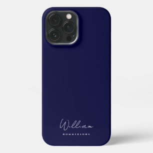 Modern Monogram Naam Script Elegant Midnight Blue iPhone 13 Pro Max Hoesje