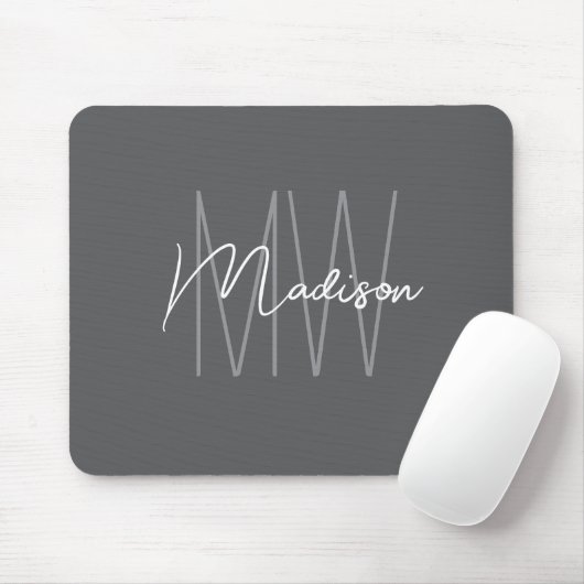 Modern Monogram Naam Script Grijs Muismat (Met muis)