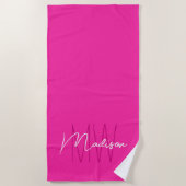 Modern Monogram Naam Script Roze Strandlaken (Voorkant)