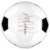 Modern Monogram Naam Script Wit Roze Voetbal (Gedraaid)