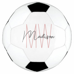Modern Monogram Naam Script Wit Roze Voetbal