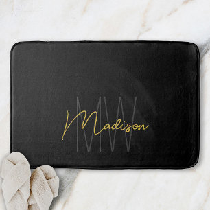 Modern Monogram Naam Script Zwart Goud Badmat