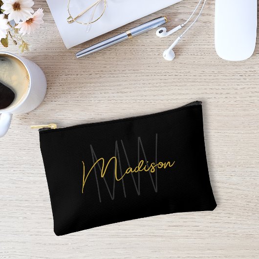 Modern Monogram Naam Script Zwart Goud Etui