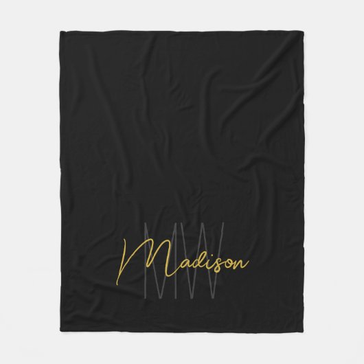 Modern Monogram Naam Script Zwart Goud Fleece Deken (Voorkant)