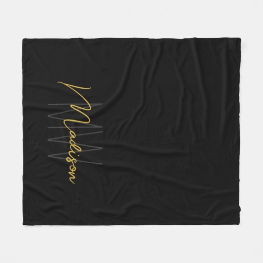 Modern Monogram Naam Script Zwart Goud Fleece Deken (Voorkant (Horizontaal))