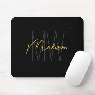 Modern Monogram Naam Script Zwart Goud Muismat