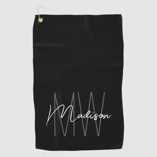 Modern Monogram Naam Script Zwart Wit Golfhanddoek (Voorkant)