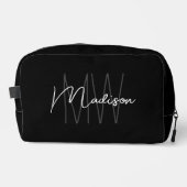 Modern Monogram Naam Script Zwart Wit Toilettasje (Voorkant)