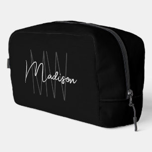 Modern Monogram Naam Script Zwart Wit Toilettasje