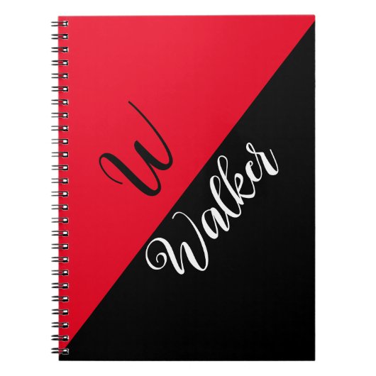 Modern Monogram Naam - Zwart Rood Spiraal Notitieb Notitieboek (Voorkant)