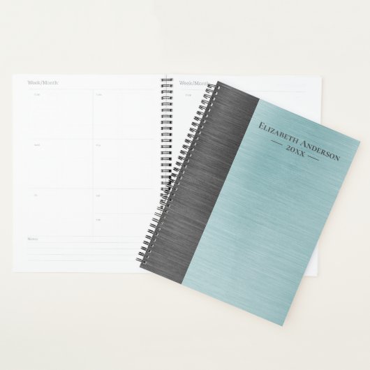 Modern Monogram Name Brushed Metal Daily Planner (Devant avec enveloppe)