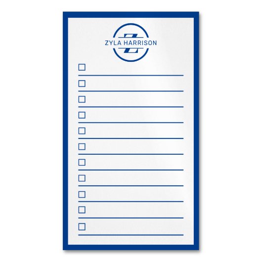 Modern Monogram Name Navy Blue To Do List Magnetisch Visitekaartje (Voorkant Verticaal)