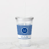Modern monogram Nautical Blue Stripes Acryl Drinkbeker (Voorkant)
