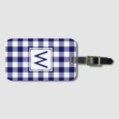 Modern Monogram Navy and White Gingham Pattern Bagagelabel (Voorkant (horizontaal))