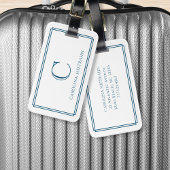 Modern Monogram Navy Blauwe Dubbele Rand Bagagelabel
