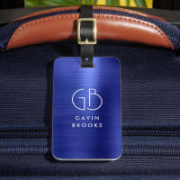 Modern Monogram Navy Blue Brushed Glam Metallic