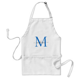 Modern Monogram Navy Blue Chic Script Chef Cuisine Standaard Schort