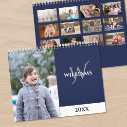 Modern Monogram Navy Blue Photo Kalender