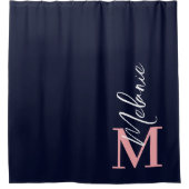 Modern Monogram Navy Blue Roze Shower Curtain Douchegordijn (Voorkant)