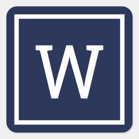 Modern Monogram Navy Blue Vierkante Sticker (Voorkant)