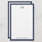 Modern Monogram Navy Blue White - naam Briefpapier (Voorkant / Achterkant)