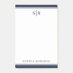 Modern Monogram Navy Blue White - naam Post-it® Notes