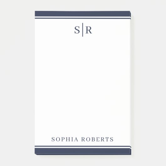 Modern Monogram Navy Blue White - naam Post-it® Notes (Voorkant)