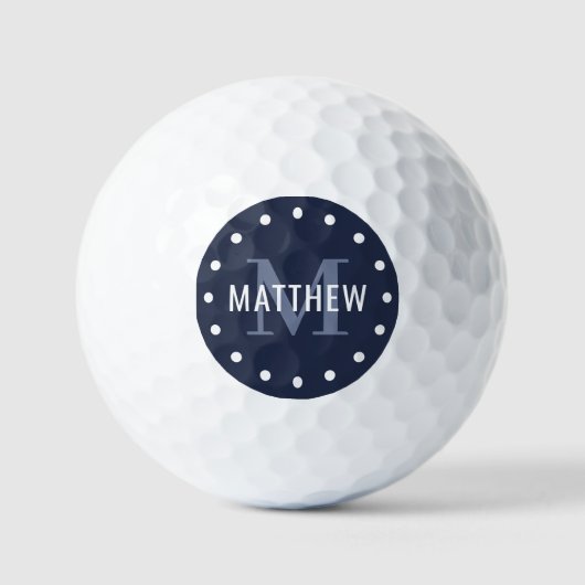 Modern Monogram Navy Blue White Name Golfballen (Voorkant)