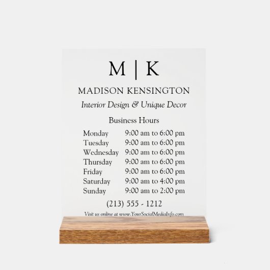 Modern Monogram or Add Logo Business Hours (Recto)