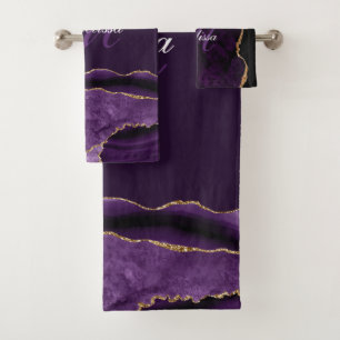 modern monogram paars en goudmage bad handdoek