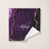 modern monogram paars en goudmage bad handdoek (Wasdoekje)