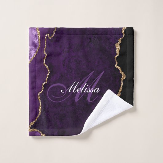 modern monogram paars en goudmage bad handdoek (Wasdoekje)