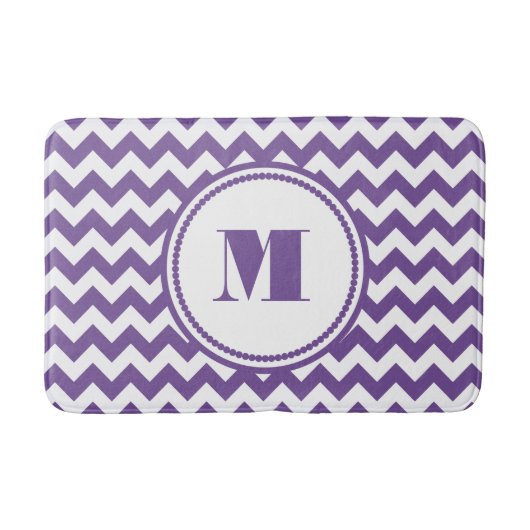 Modern Monogram Paarse Chevron Badmat (Voorkant)