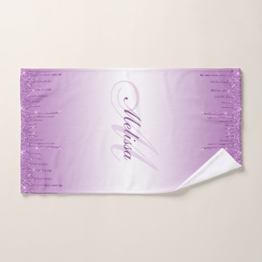 modern monogram paarse glitter bad handdoek (Handdoek)