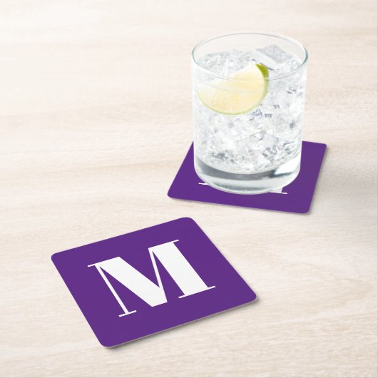 Modern monogram paarse witte aangepaste initiaal l vierkante kartonnen onderzetter (Insitu)