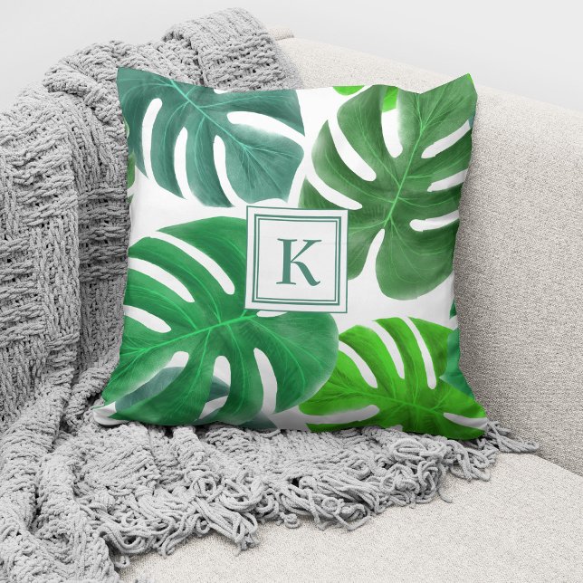 Modern Monogram Palmbladeren Patroon Kussen (Creator heeft geüpload)