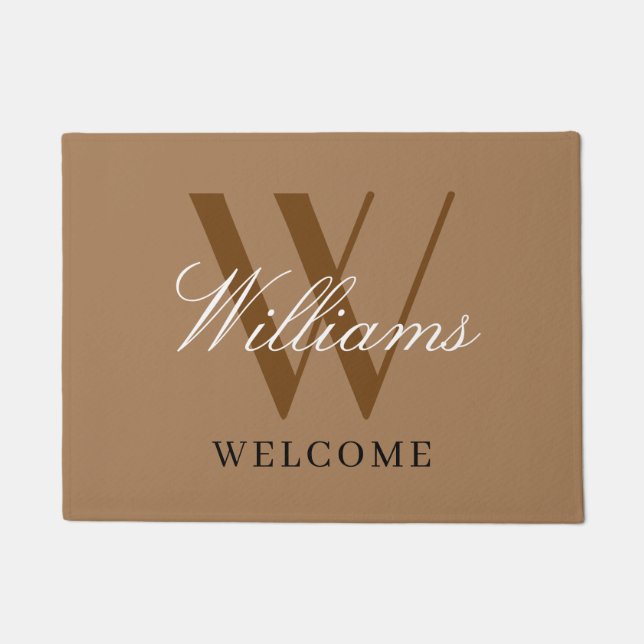 Modern Monogram Passen getrouwd Khaki Name Wedding Deurmat (Voorkant)