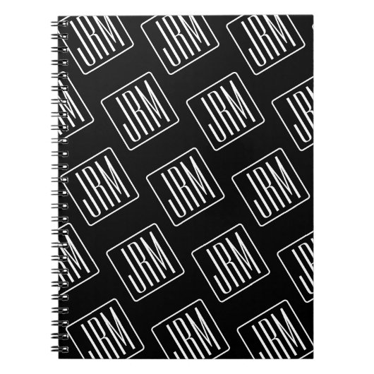 Modern Monogram Patroon | Zwart & Wit Notitieboek (Voorkant)