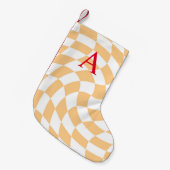 Modern Monogram Perzik geruit Kleine Kerstsok (Voorkant (Hangend))