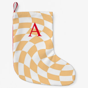 Modern Monogram Perzik geruit Kleine Kerstsok