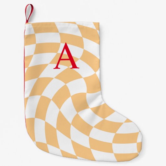 Modern Monogram Perzik geruit Kleine Kerstsok (Voorkant)