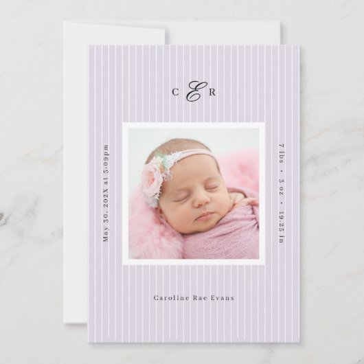 Modern Monogram Photo Birth Announcement Aankondiging (Voorkant)