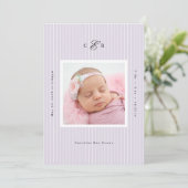 Modern Monogram Photo Birth Announcement Aankondiging (Staand voorkant)