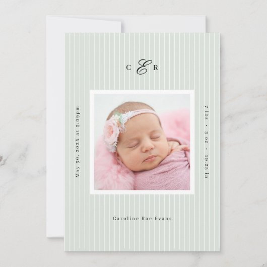 Modern Monogram Photo Birth Announcement Aankondiging (Voorkant)