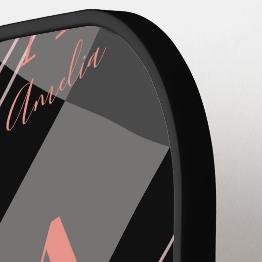 Modern Monogram Plaid Grijs Zwart Roze Pickleball Paddle (Links Detail)